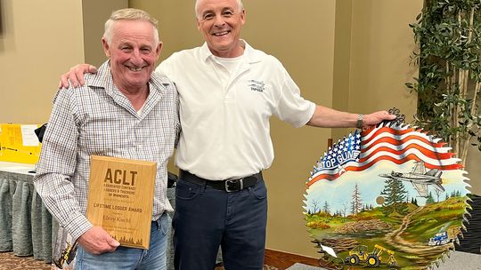 Ely connection: James Kuehl speaks at ACLT banquet, Elroy Kuehl given award for lifetime support of logging