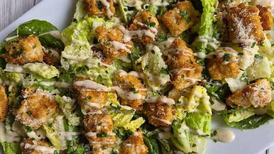 End of the Road Recipes: Caesar Salad Boats with Walleye Croutons