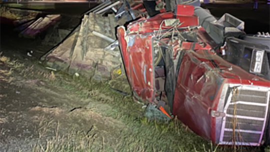 Semi tractor-trailer rollover in Embarrass