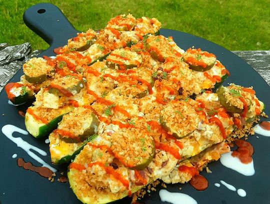 End of the Road Recipes: Chicken Bacon Ranch Zucchini Boats with a Fried Pickle Twist