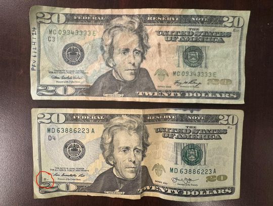 Counterfeit $20s circulating in Ely