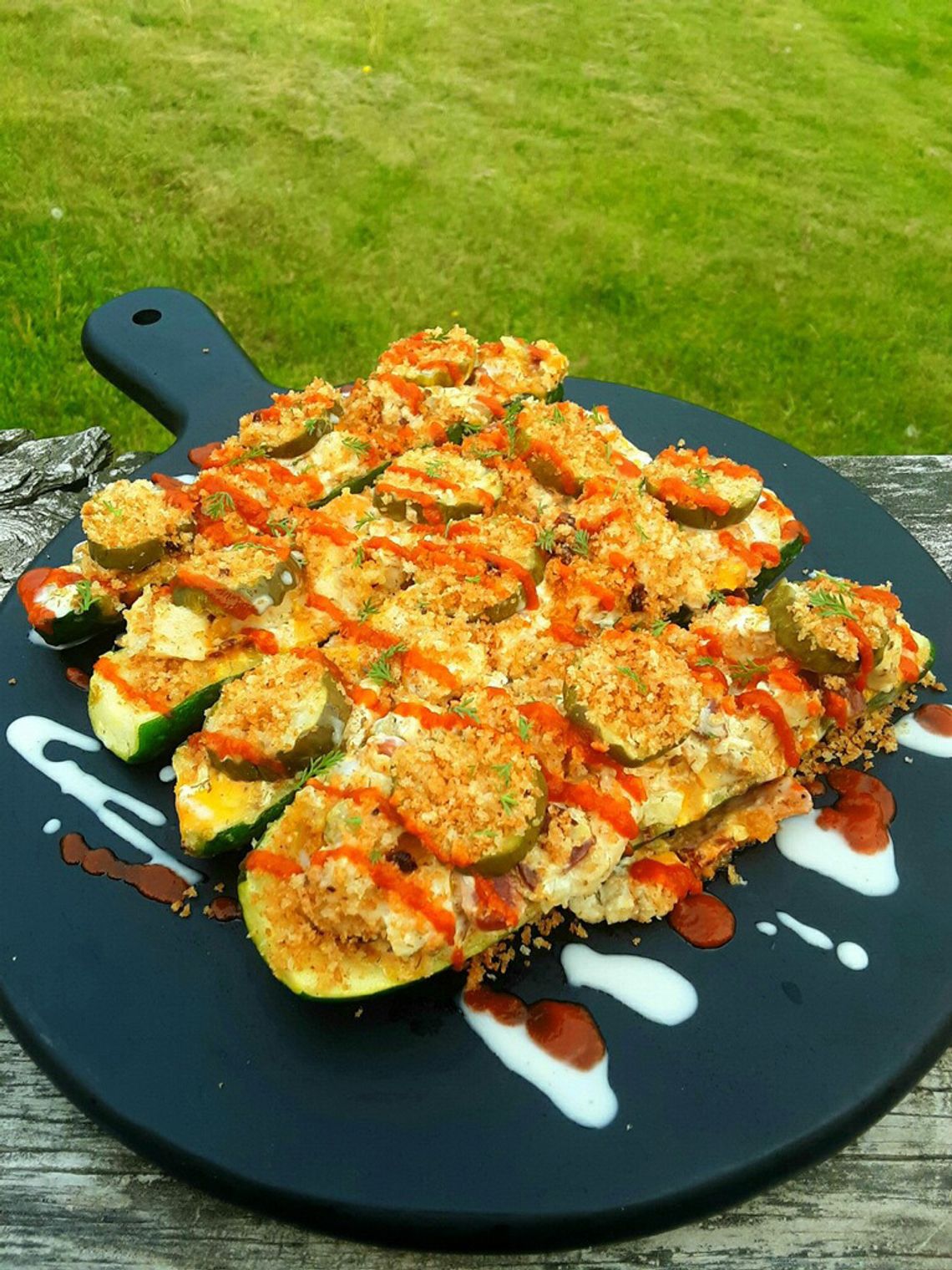 End of the Road Recipes: Chicken Bacon Ranch Zucchini Boats with a Fried Pickle Twist