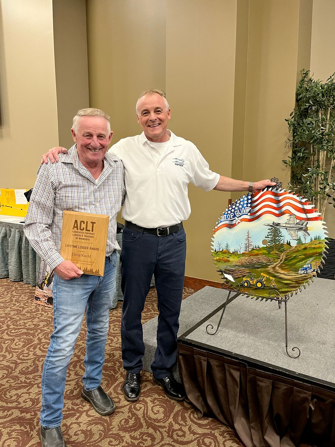 Ely connection: James Kuehl speaks at ACLT banquet, Elroy Kuehl given award for lifetime support of logging